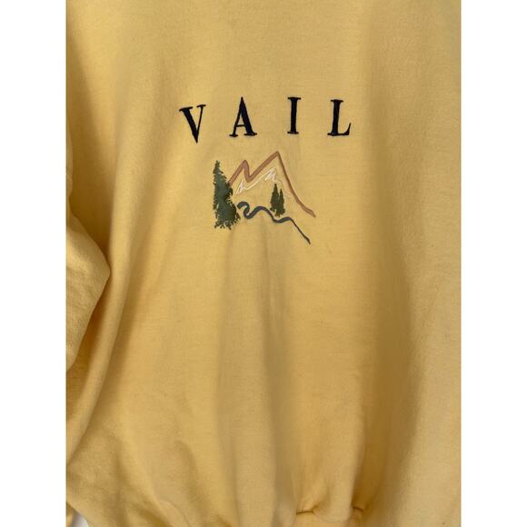 Vail Sweatshirt Crewneck Size XL Yellow Embroidered Nature Y2K VTG 90s - Picture 3 of 5